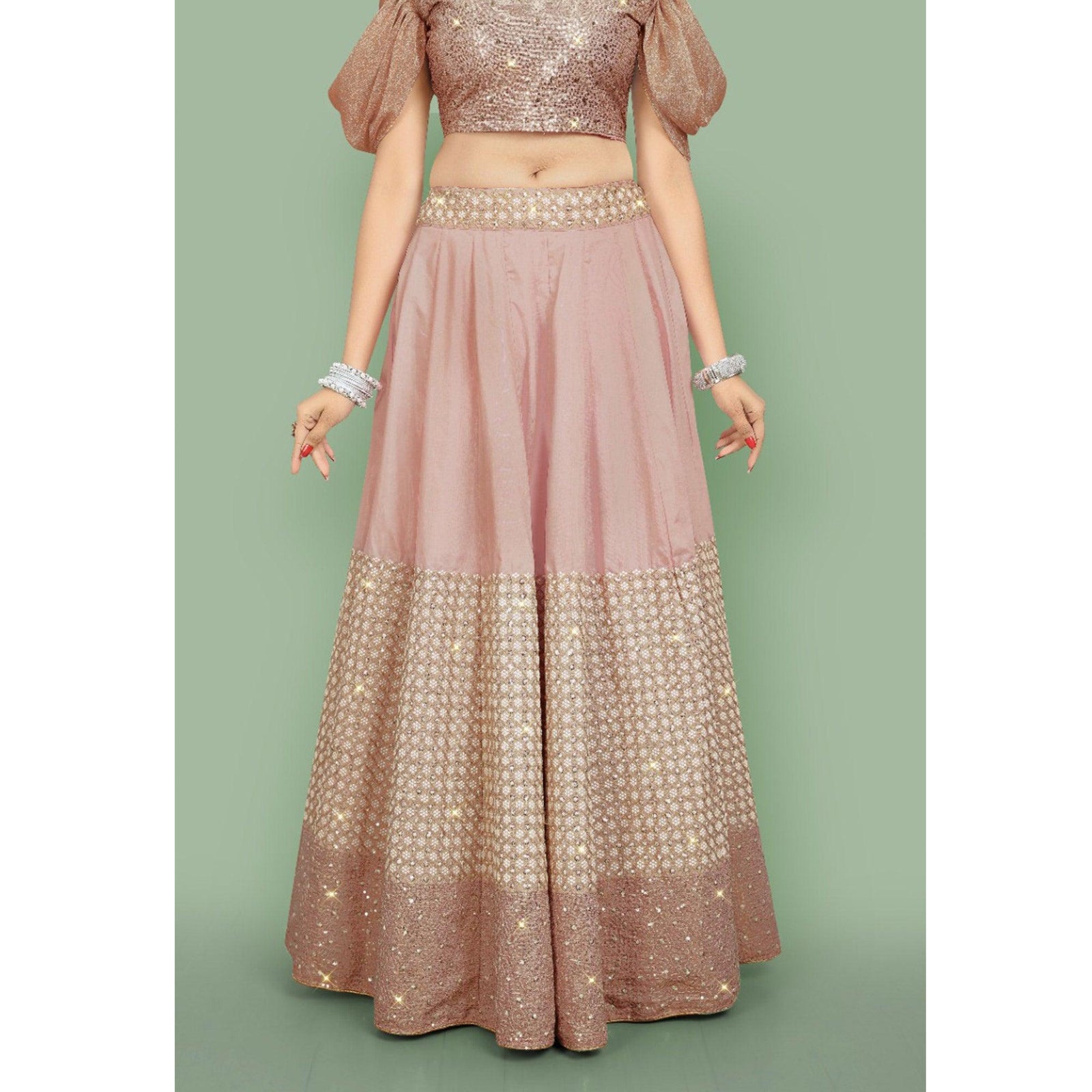 Dusty Rose Pink  Partywear Sequins Embroidery Silk Lehenga Choli Clothsvilla