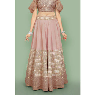 Dusty Rose Pink  Partywear Sequins Embroidery Silk Lehenga Choli Clothsvilla