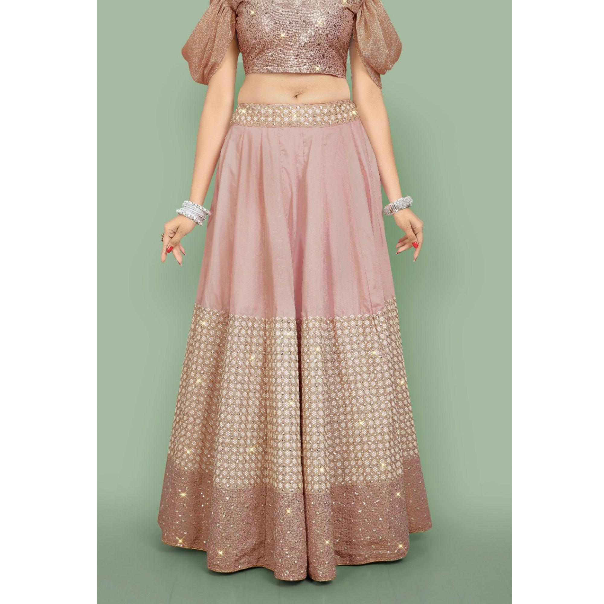 Dusty Rose Pink  Partywear Sequins Embroidery Silk Lehenga Choli Clothsvilla