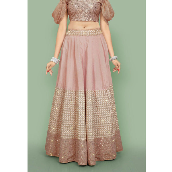 Dusty Rose Pink  Partywear Sequins Embroidery Silk Lehenga Choli Clothsvilla