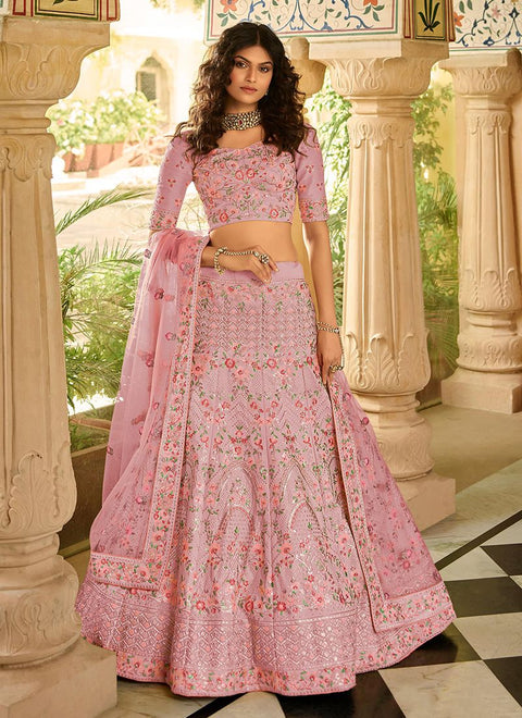 Elegant Pink Art Silk Lehenga Choli Embellished with Sequins and Zari Work Clothsvilla Main image