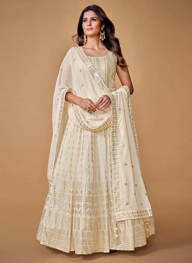 Elegant White Georgette Readymade Indian Sequin Gown Clothsvilla
