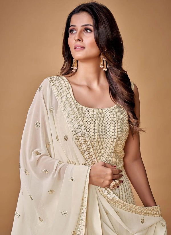Elegant White Georgette Readymade Indian Sequin Gown Clothsvilla