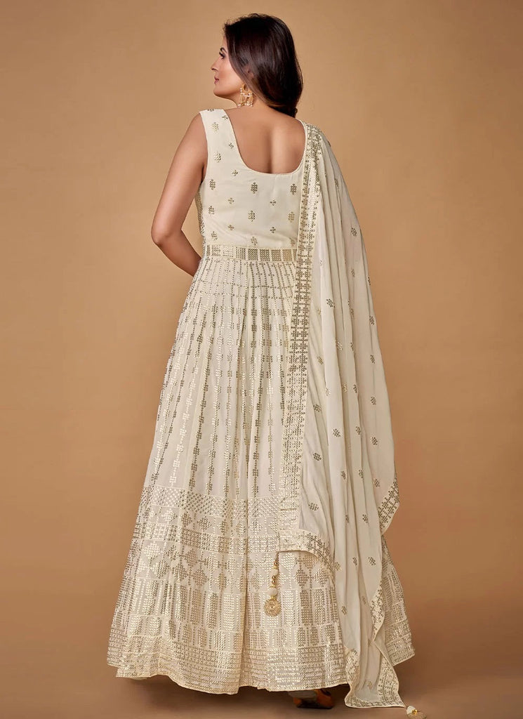 Elegant White Georgette Readymade Indian Sequin Gown Clothsvilla