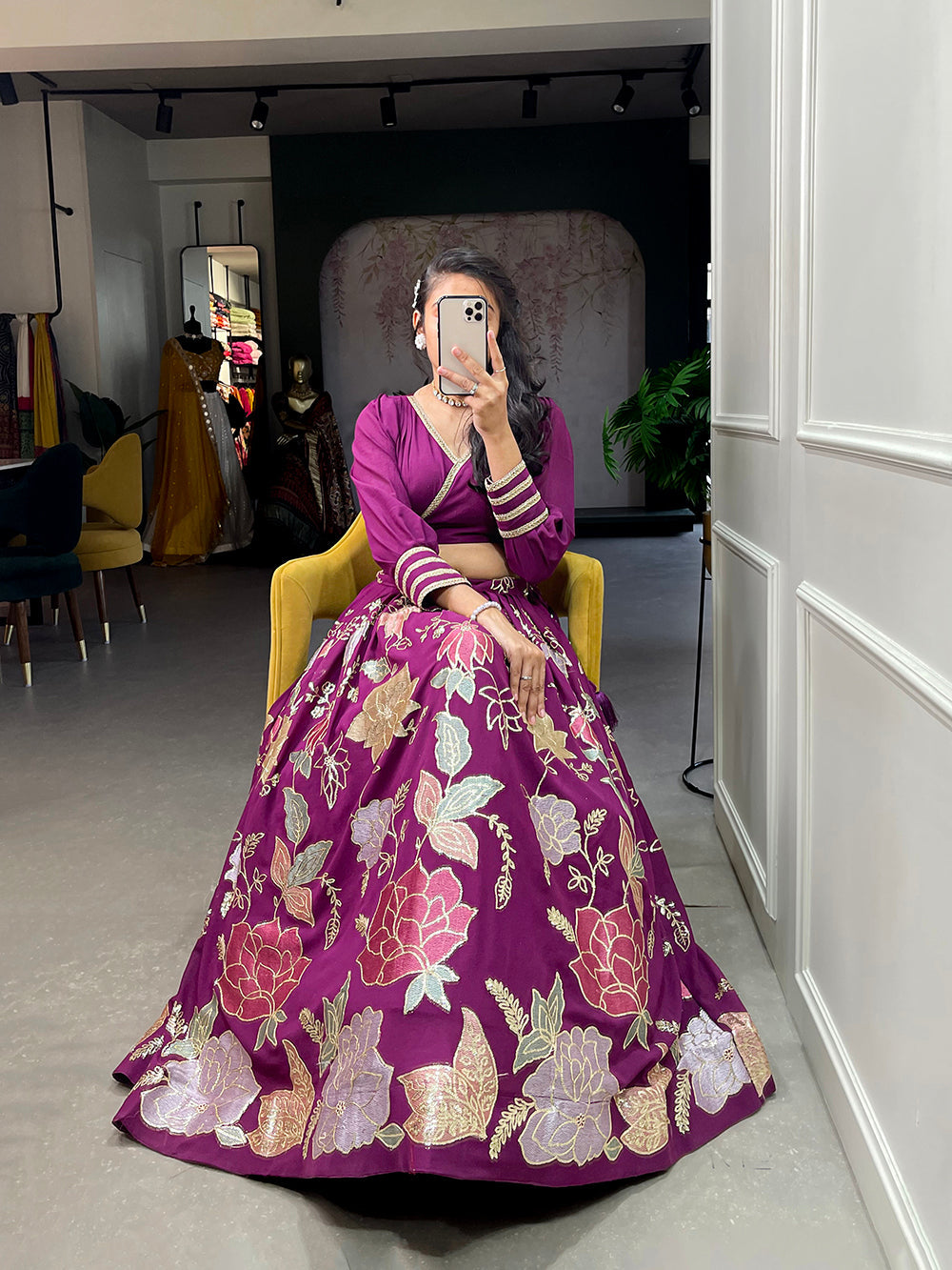 Wine Color Thread And Sequins Embroidery Work Georgette Co-Ord Set Lehenga Choli ClothsVilla.com