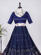 Load image into Gallery viewer, Navy Blue Color Sequins &amp; Thread Embroidery Work Georgette Lehenga Clothsvilla