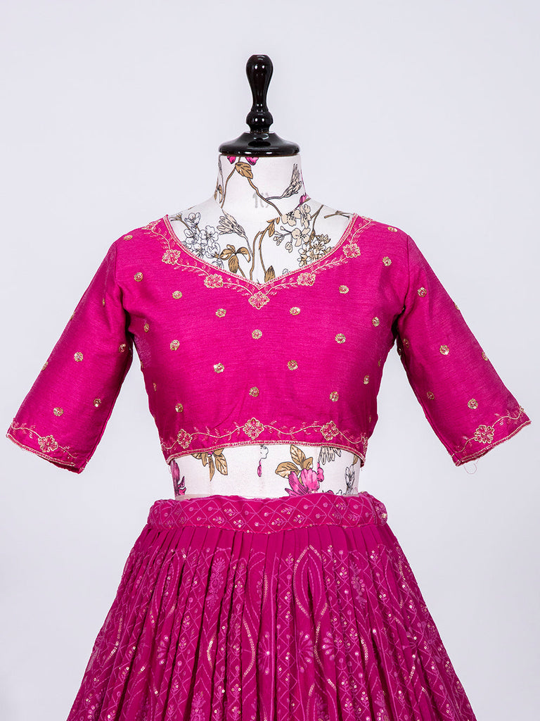 Rani Pink Color Sequins and Thread Embroidery Work Georgette Lehenga Choli Clothsvilla