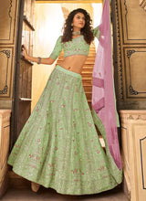 Load image into Gallery viewer, Enchanting Pista Green Sequins and Stone Work Party Wear Lehenga Clothsvilla