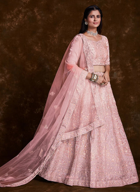 Ethereal Organza Rose Pink Lehenga Choli Clothsvilla Main image