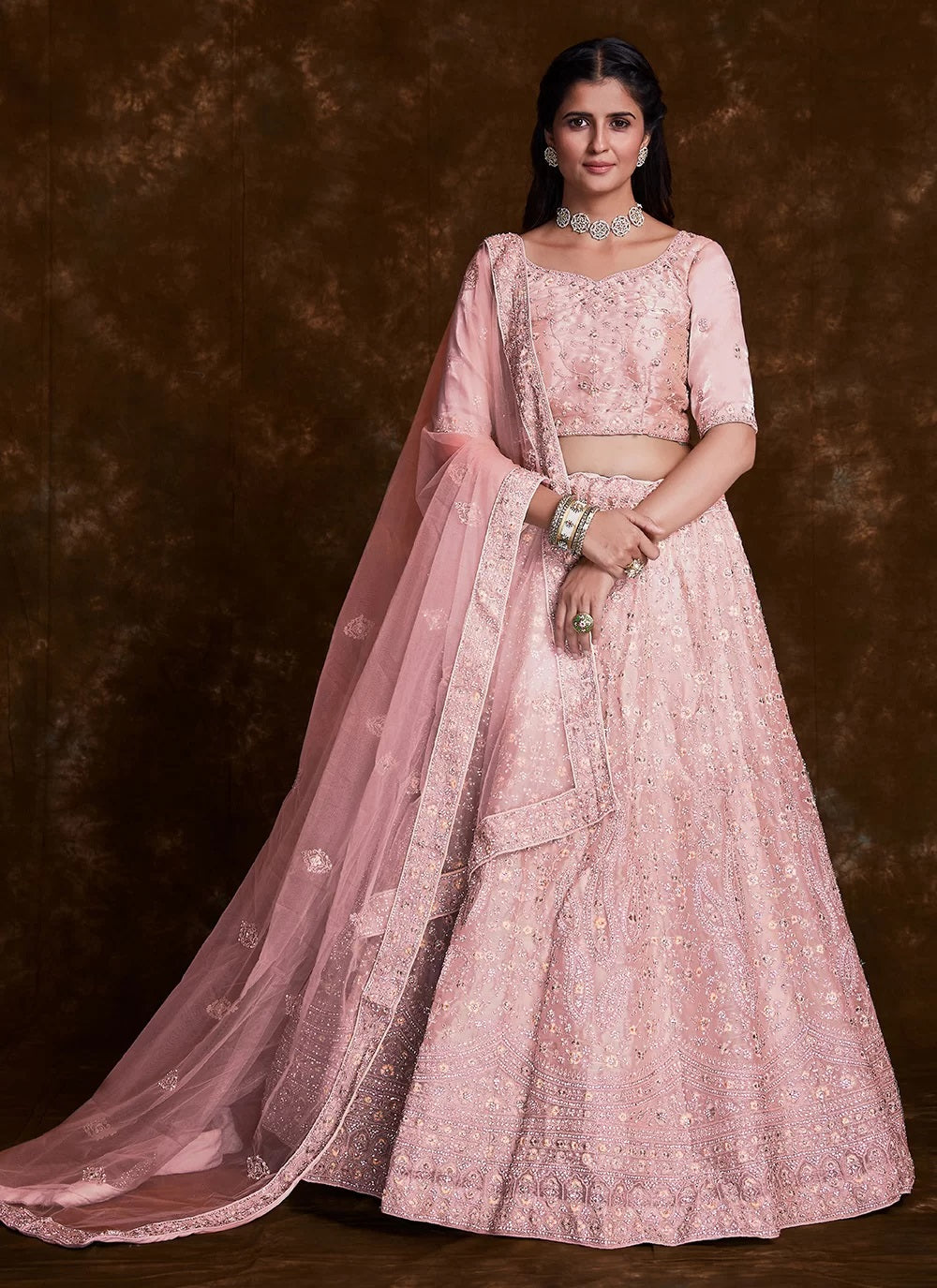 Ethereal Organza Rose Pink Lehenga Choli Clothsvilla