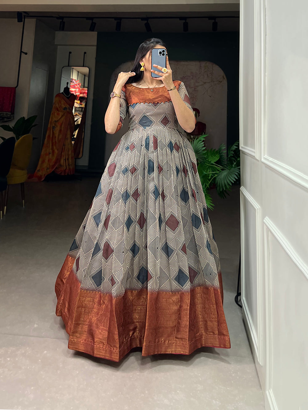 Off White Color Print With Zari Patta  Soft Cotton Dress Clothsvilla