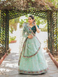 Load image into Gallery viewer, Pista Color Thread Embroidery Work With Lace Border Organza Lehenga Choli ClothsVilla.com