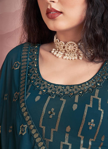 Georgette Readymade Suit In Teal Clothsvilla