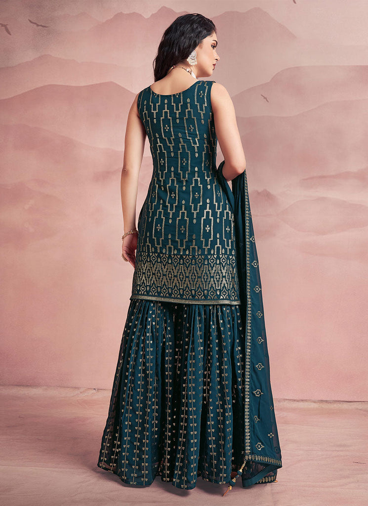 Georgette Readymade Suit In Teal Clothsvilla