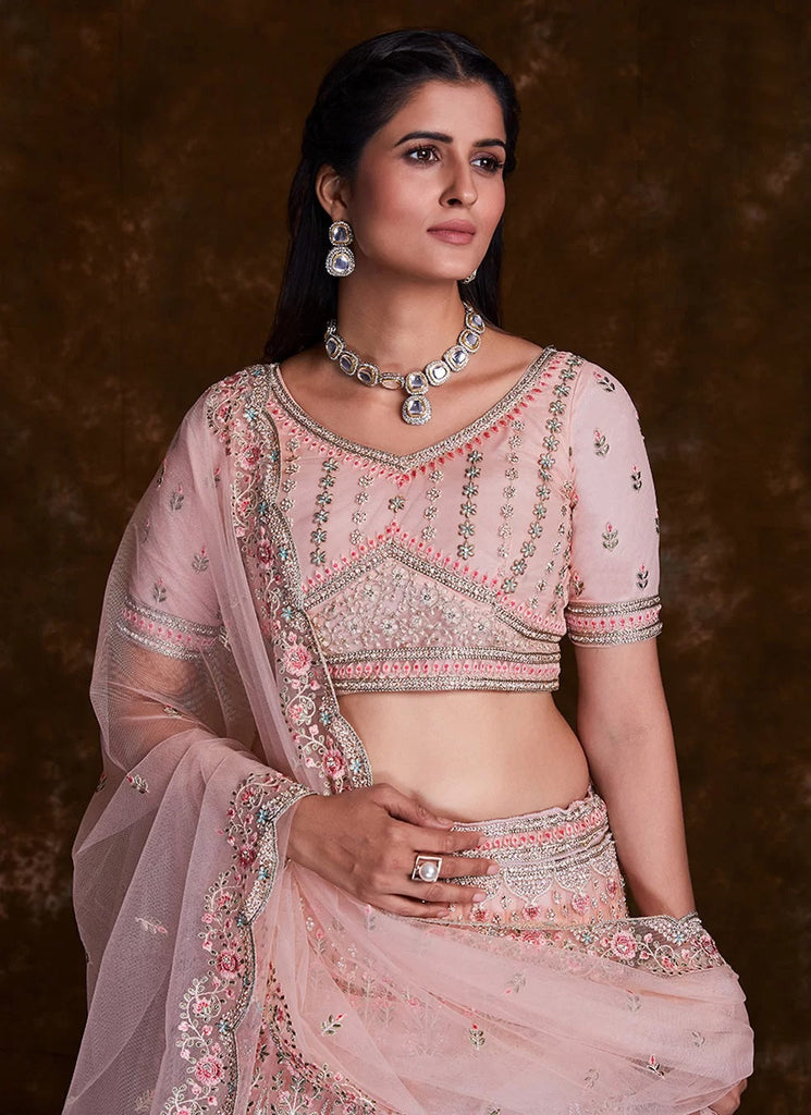 Exquisite Thread Work Net A Line Lehenga Choli Clothsvilla