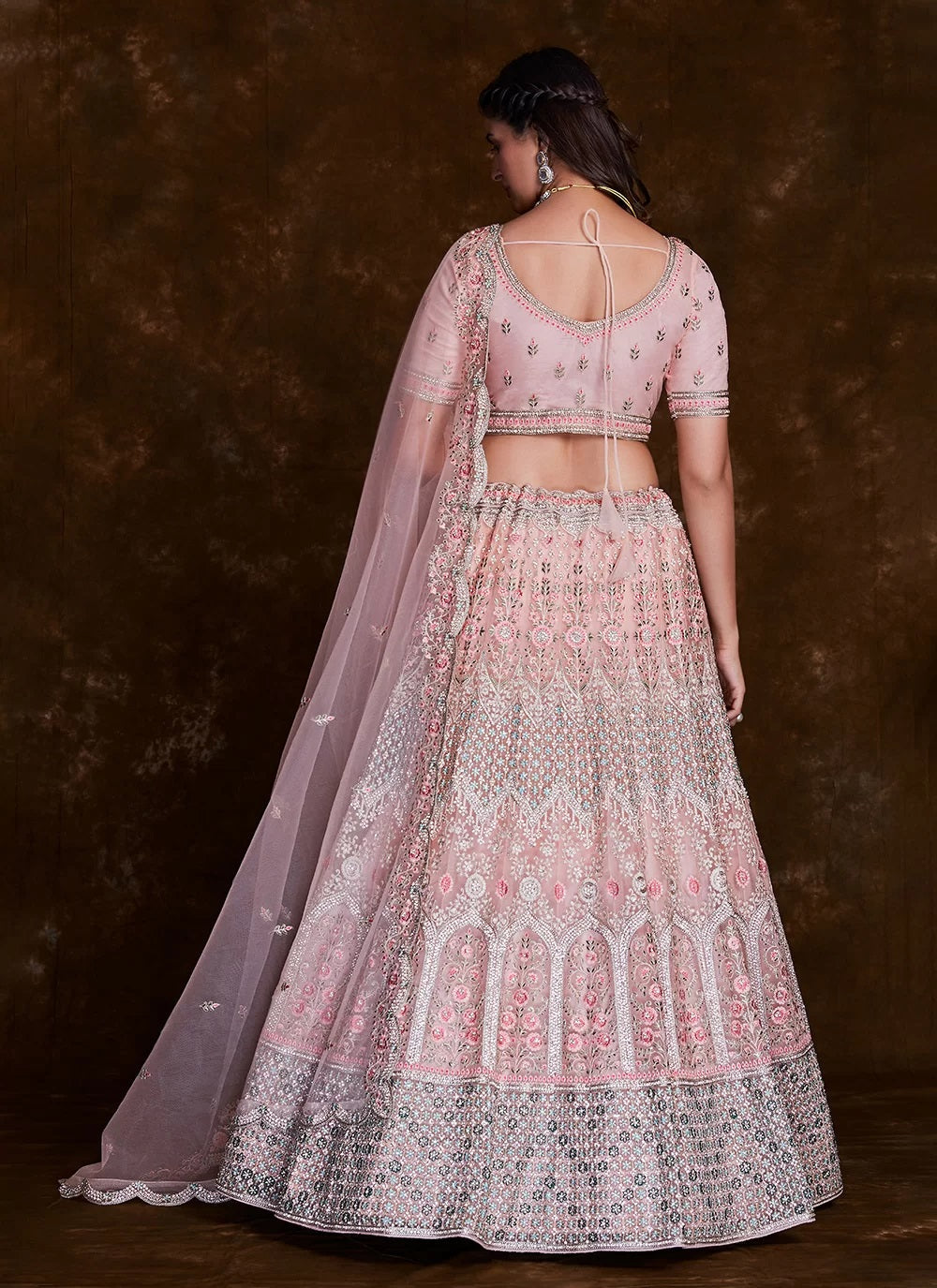 Exquisite Thread Work Net A Line Lehenga Choli Clothsvilla