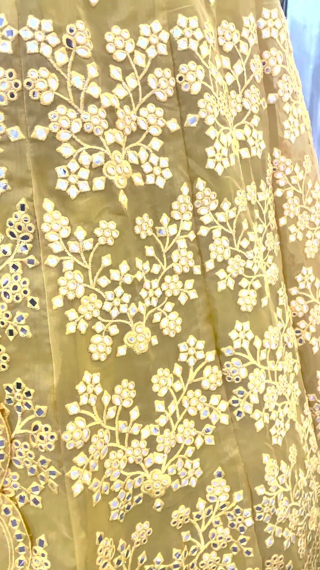 Yellow Embroidered Semi-Stitched Lehenga In Pure Organza