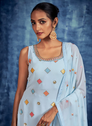 Georgette Straight Salwar Kameez For Engagement Clothsvilla