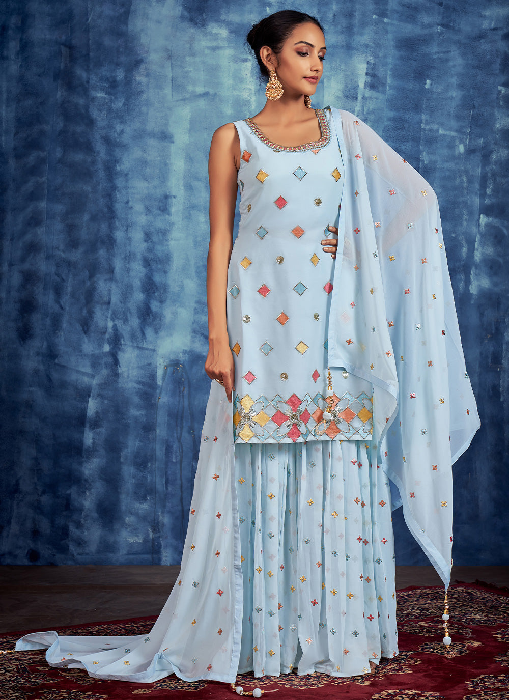 Georgette Straight Salwar Kameez For Engagement Clothsvilla