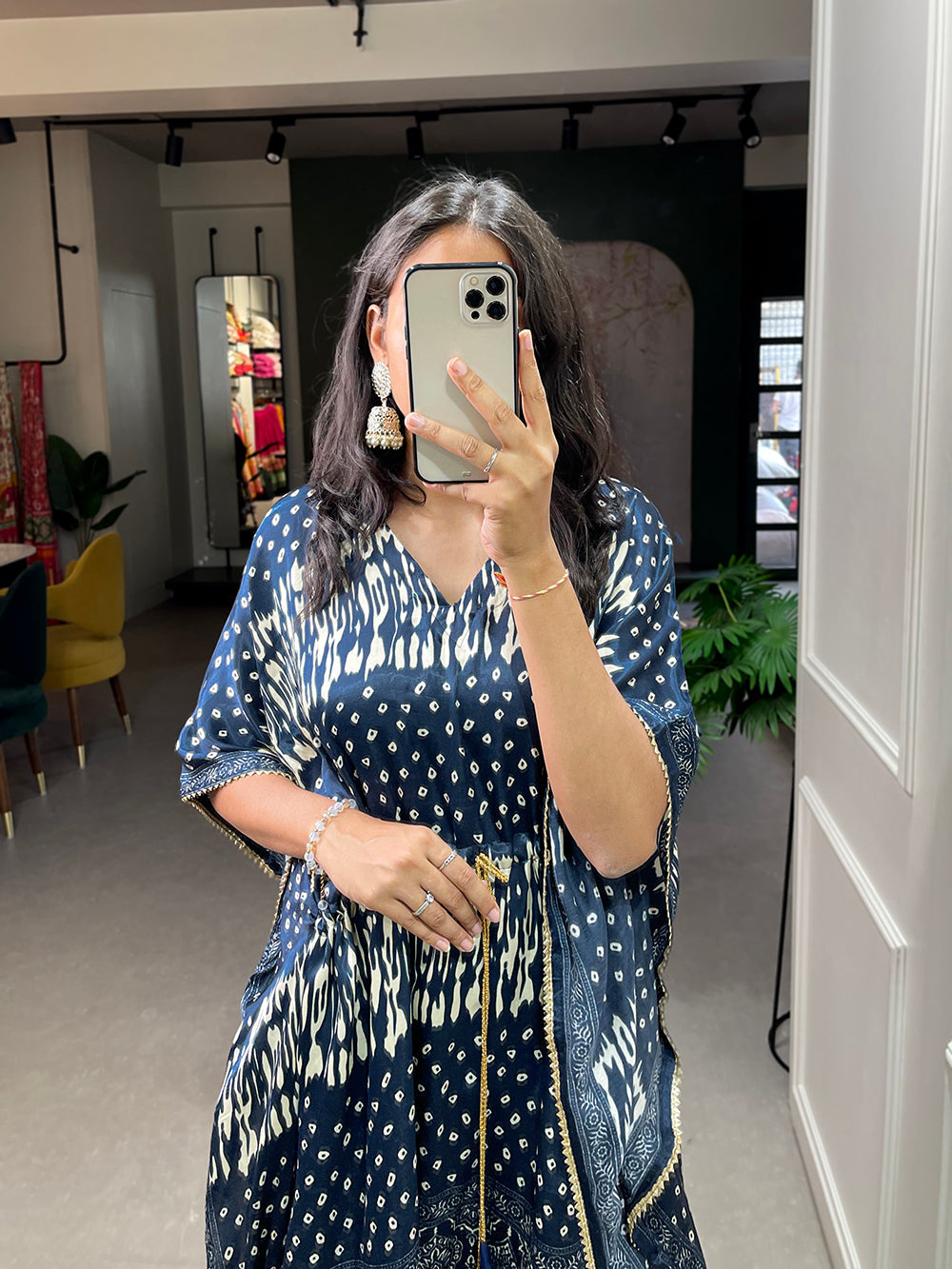 Navy Blue Color Patola Printed Gaji Silk Kaftan ClothsVilla.com
