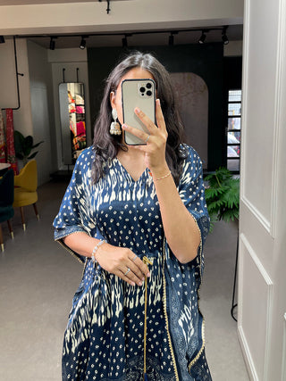 Navy Blue Color Patola Printed Gaji Silk Kaftan ClothsVilla.com