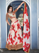Load image into Gallery viewer, Red Color Digital Print With Sequins Embroidery Work Crushed Chinon Lehenga Choli ClothsVilla.com