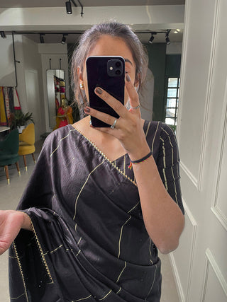 Black Sequins And Zari Work Viscose Chanderi Saree Clothsvilla