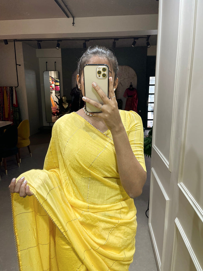 Yellow Color Sequins And Zari Work Viscose Chanderi Saree Clothsvilla