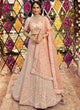 Load image into Gallery viewer, Faux Crepe Patch Border Peach Lehenga Choli Clothsvilla