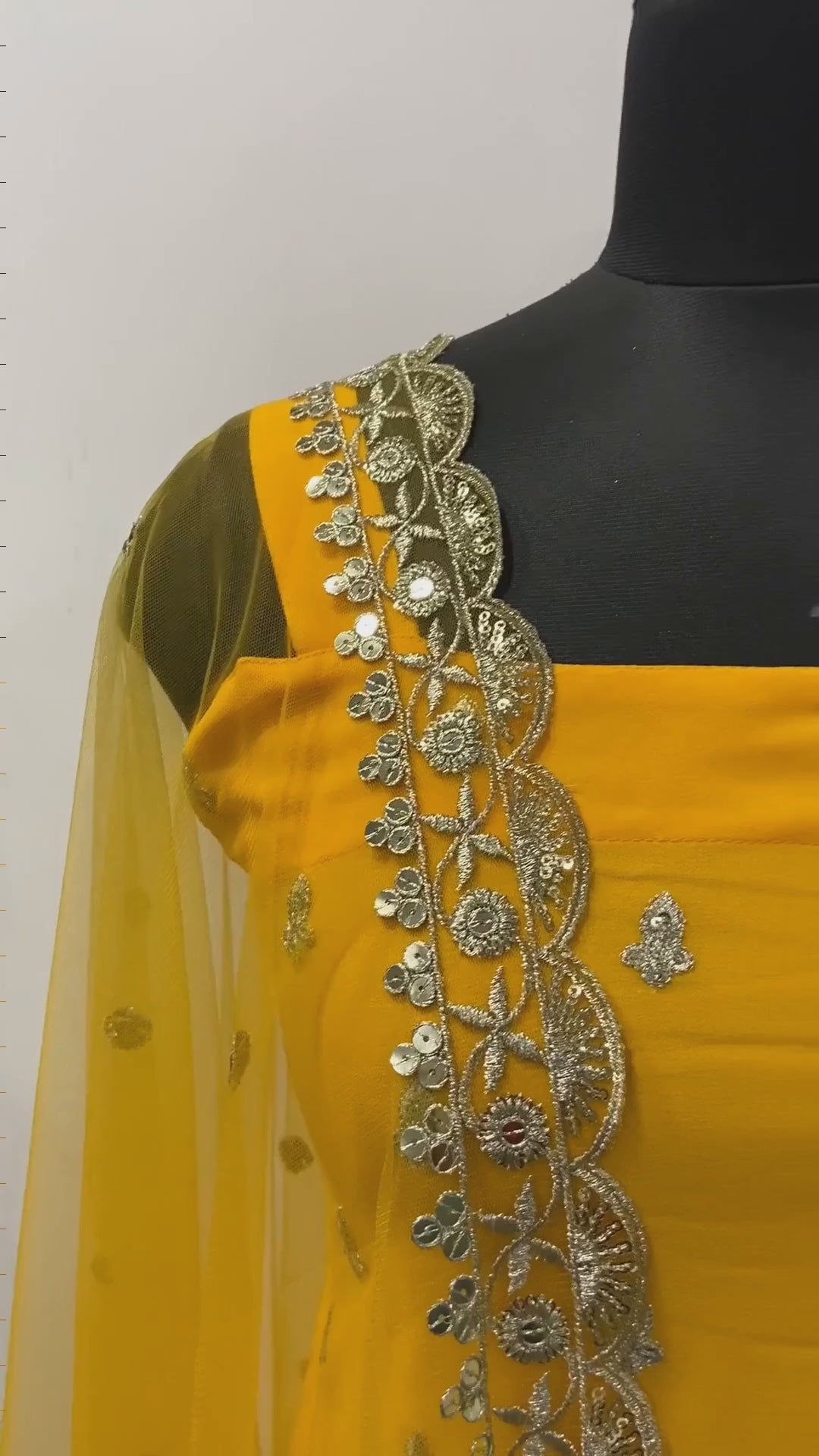 Sleeveless Sequins Work Yellow Palazzo Suit Set