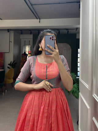 Pink Color Zari Weaving Work Zari Chex Festival Dress Clothsvilla