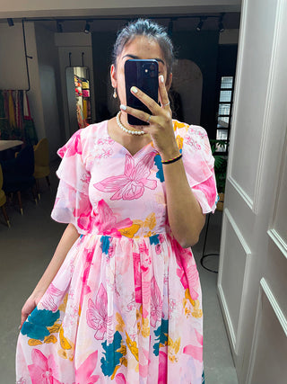 Baby Pink Color Floral Printed Georgette Gown Clothsvilla