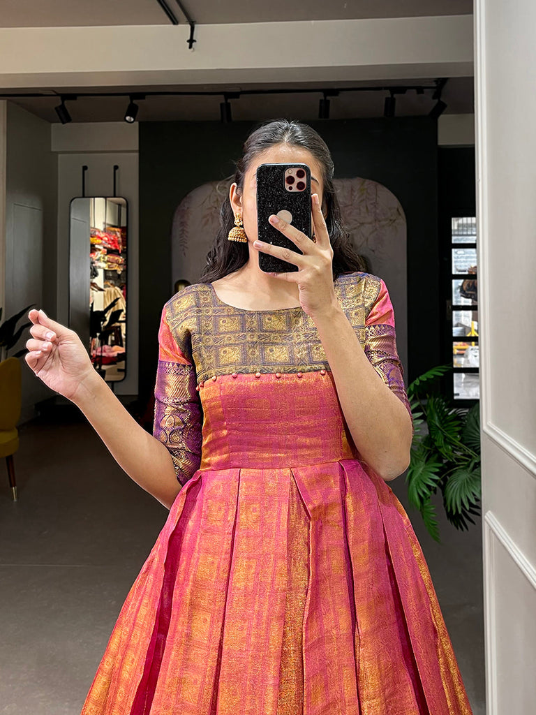 Pink Color Zari Weaving Work Kanjivaram Dress Clothsvilla