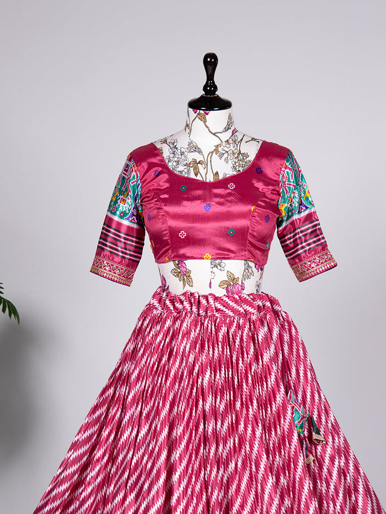 Pink Color Patola Print and Sequins Embroidery Chinon Lehenga Choli ClothsVilla