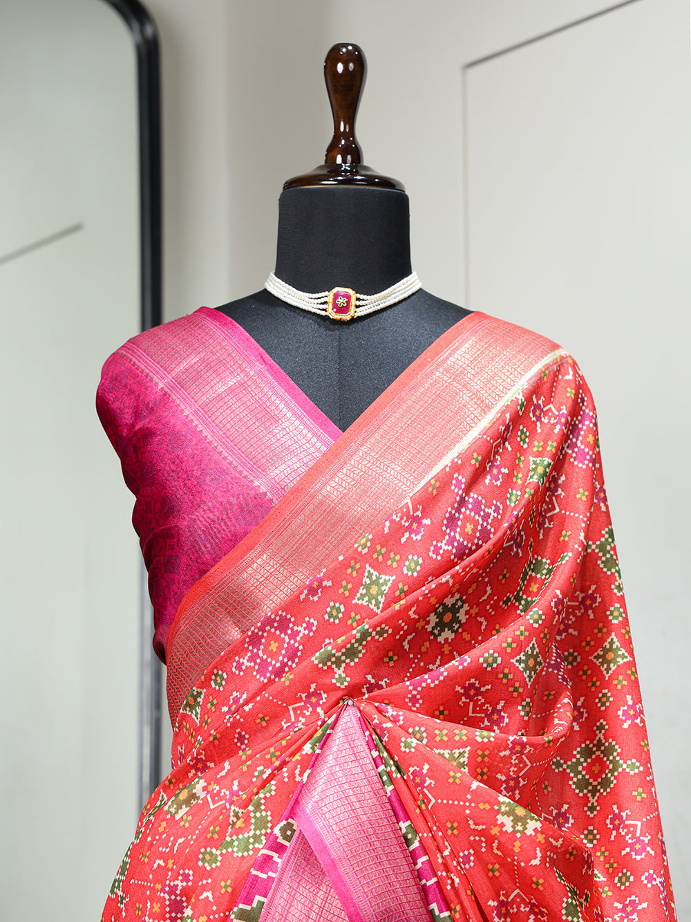 Red Color Digital Patola Printed Dola Silk Saree Clothsvilla