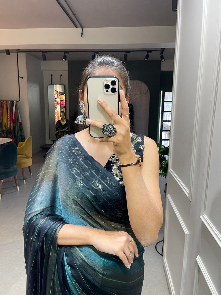 Grey Saree in Cotton Leheriya - Clothsvilla