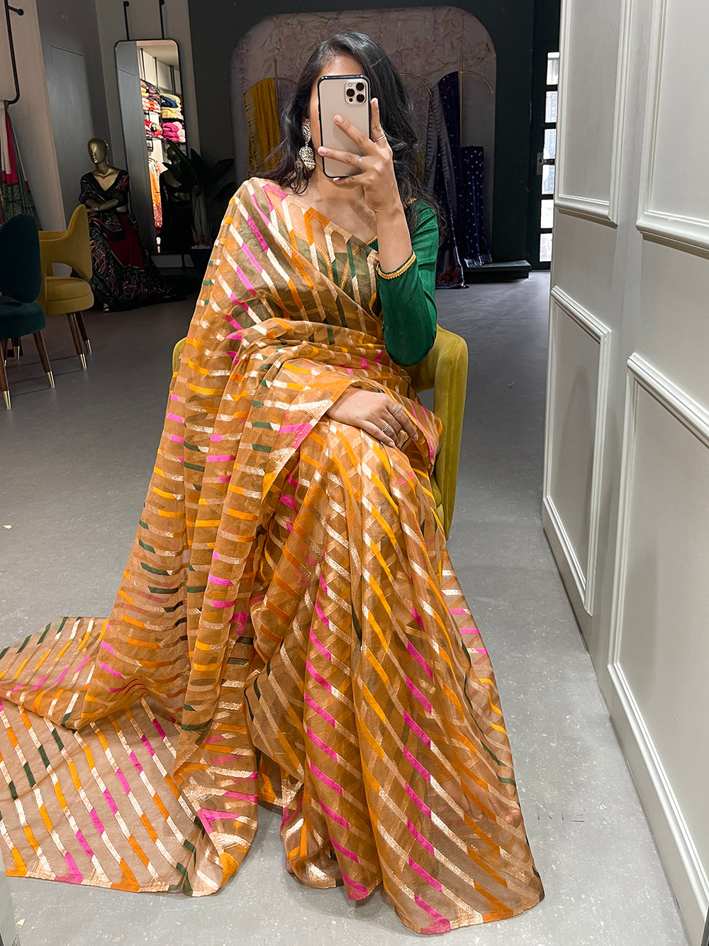 Chiku Color Zari Weaving Work Organza Saree Clothsvilla