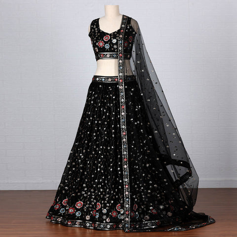 Black Sequins Embroidered Georgette Lehenga Choli Clothsvilla Main image