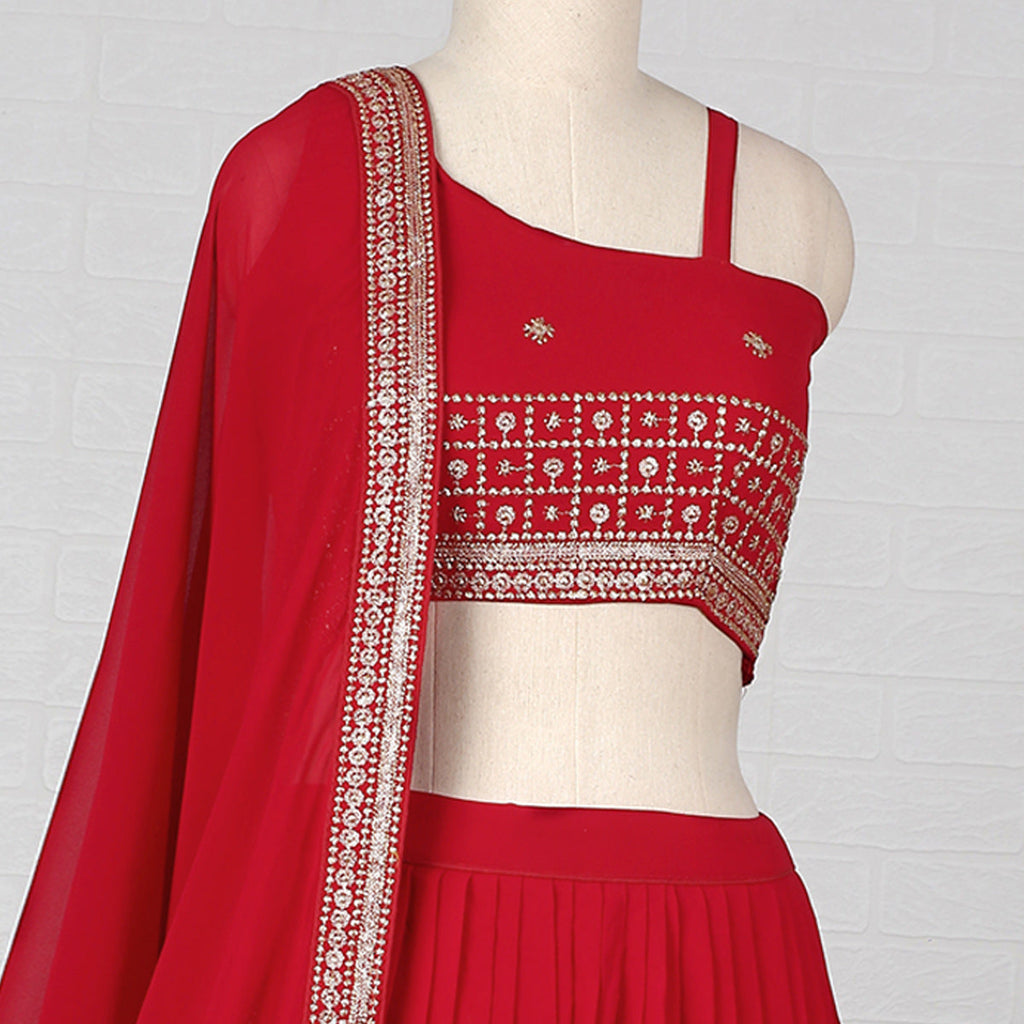 Red Embroidered Georgette Lehenga Choli Clothsvilla