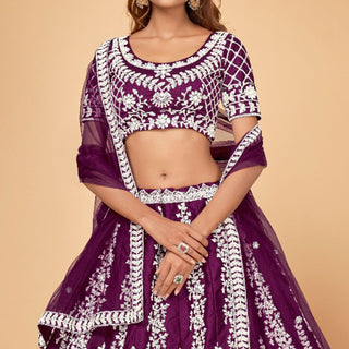 Purple Floral Embroidered Chiffon Lehenga Choli Clothsvilla