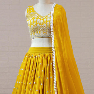Mustard Sequins Embroidered Georgette Lehenga Choli Clothsvilla
