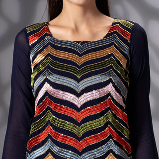 Navy Blue Sequins Embroidered Georgette Sharara Suit Clothsvilla