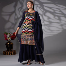 Load image into Gallery viewer, Navy Blue Sequins Embroidered Georgette Sharara Suit Clothsvilla