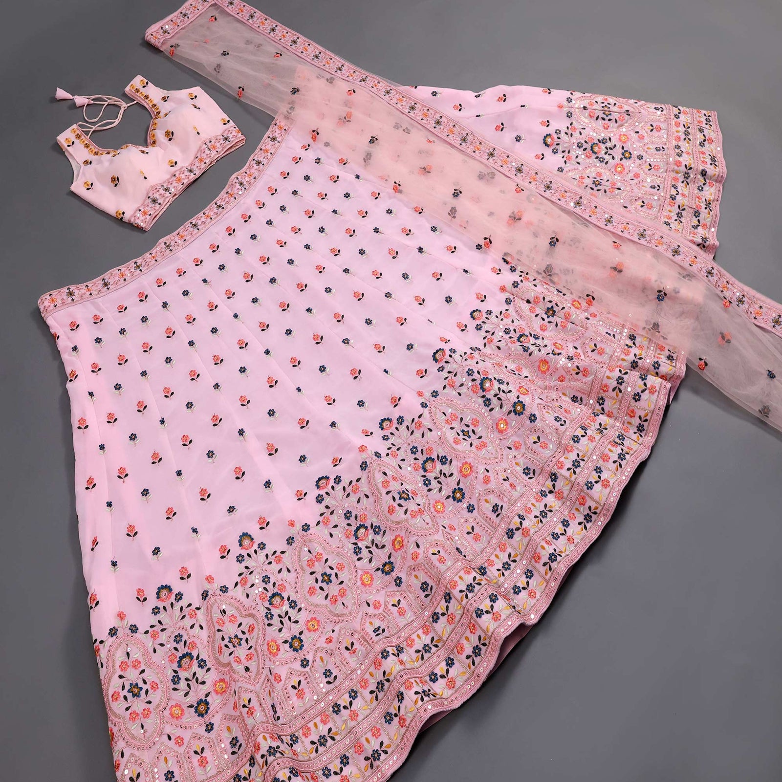 Baby Pink Sequins Embroidered Georgette Lehenga Choli Clothsvilla