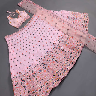 Baby Pink Sequins Embroidered Georgette Lehenga Choli Clothsvilla