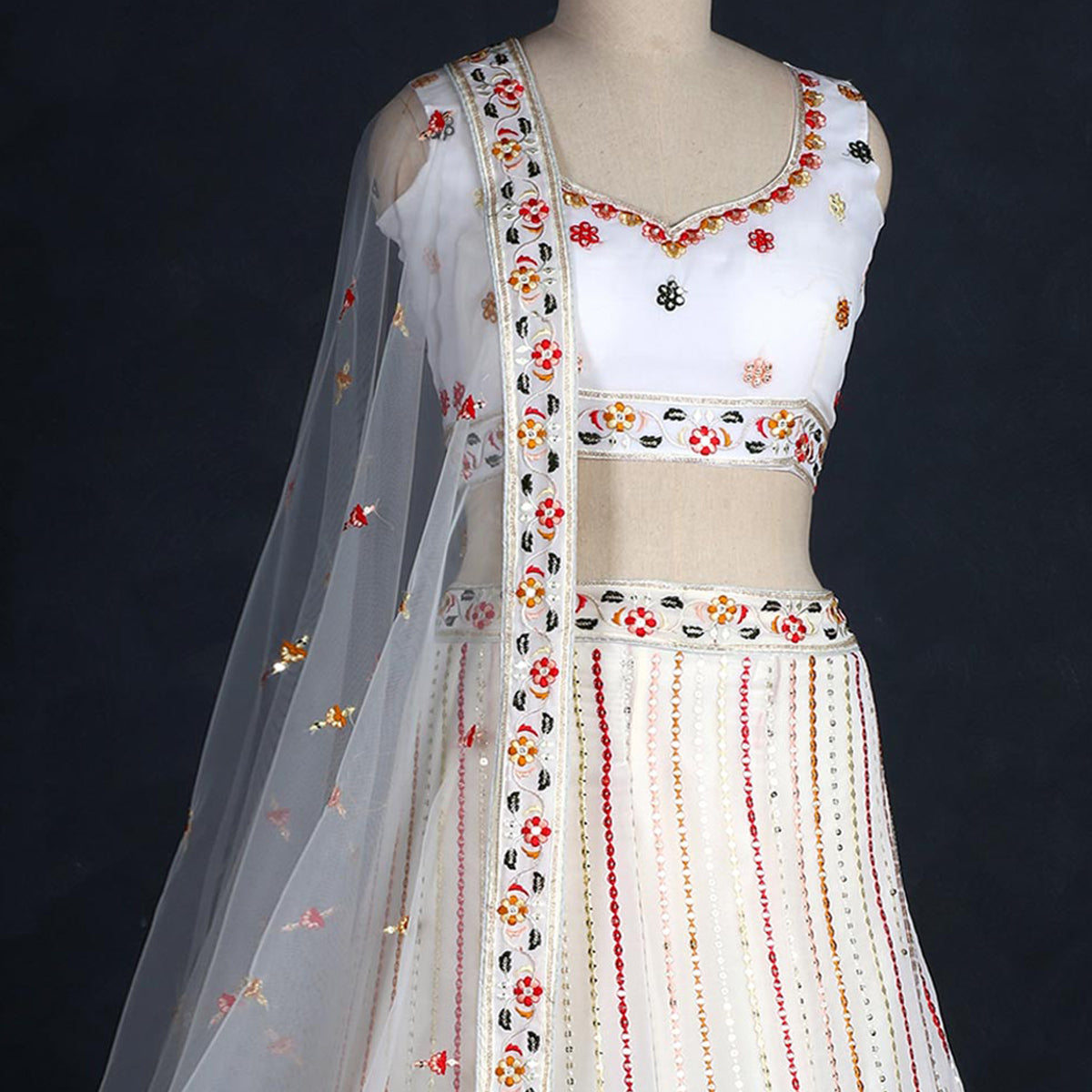White Sequins Embroidered Georgette Lehenga Choli Clothsvilla