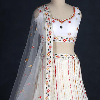 White Sequins Embroidered Georgette Lehenga Choli Clothsvilla