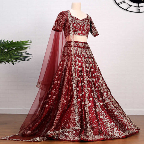 Maroon Embroidered Satin Lehenga Choli Clothsvilla Main image