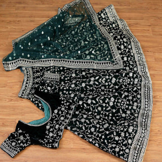 Dark Green Sequins Embroidered Velvet Lehenga Choli Clothsvilla
