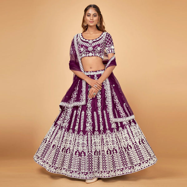 Purple Floral Embroidered Chiffon Lehenga Choli Clothsvilla